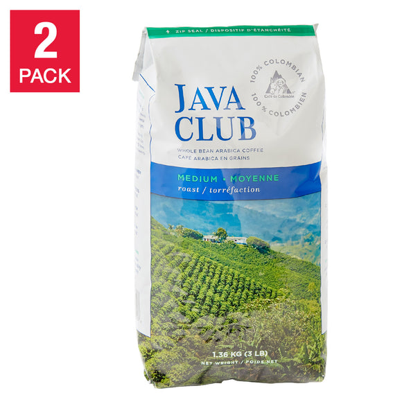 Java Club 100% Colombian Whole Bean Arabica Coffee, 2-pack