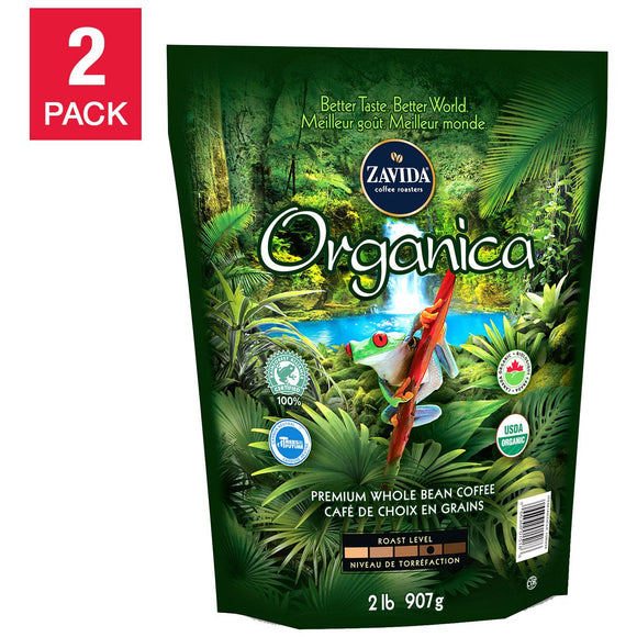 Zavida Organica Whole Bean Organic Coffee 2 x 907 g Bags