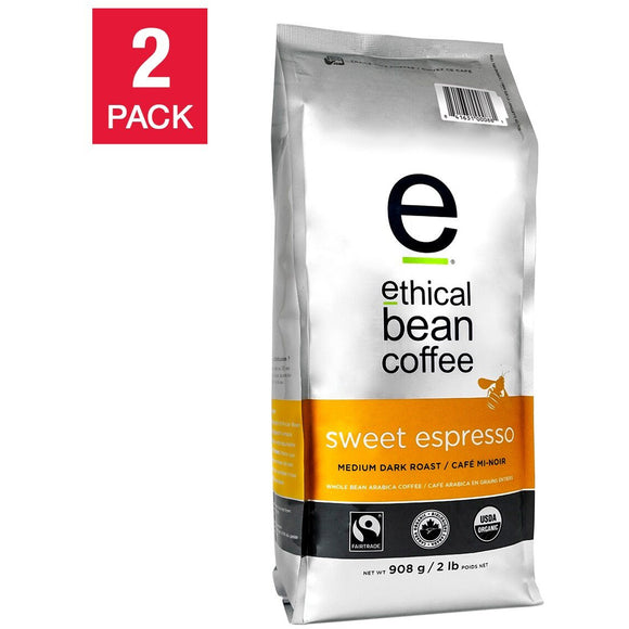 Ethical Bean Coffee Sweet Espresso Medium Dark Roast Whole Bean Coffee, 2-pack