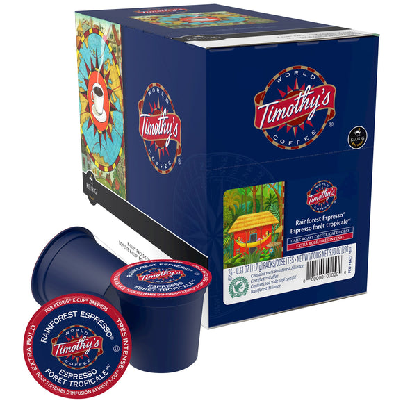 Timothy's World Coffee Rainforest Extra Bold Espresso Dark Roast Coffee,  96 K-Cup Pods